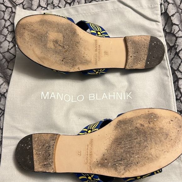 Manolo Blahnik Chus Blue Yellow Floral Sandals size 37 (6.5/7) - Picture 4 of 8